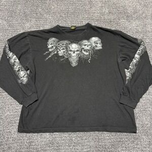 Hot Leathers Mens Long Sleeve T-Shirt XL Black Skull Biker Motorcycle Graphic